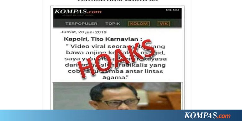 "Kompas.com" Dicatut untuk Hoaks Pernyataan Kapolri soal Wanita Bawa Anjing Masuk Masjid