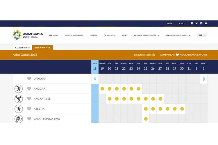 Jadwal pertandingan Asian Games 2018, yang dilansir dari situsweb resmi www.asiangames2018.id