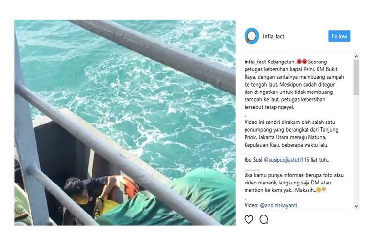 Sebuah video yang menunjukkan seorang petugas KM Bukit Raya membuang sampah ke tengah laut mendapatkan komentar negatif dari netizen.