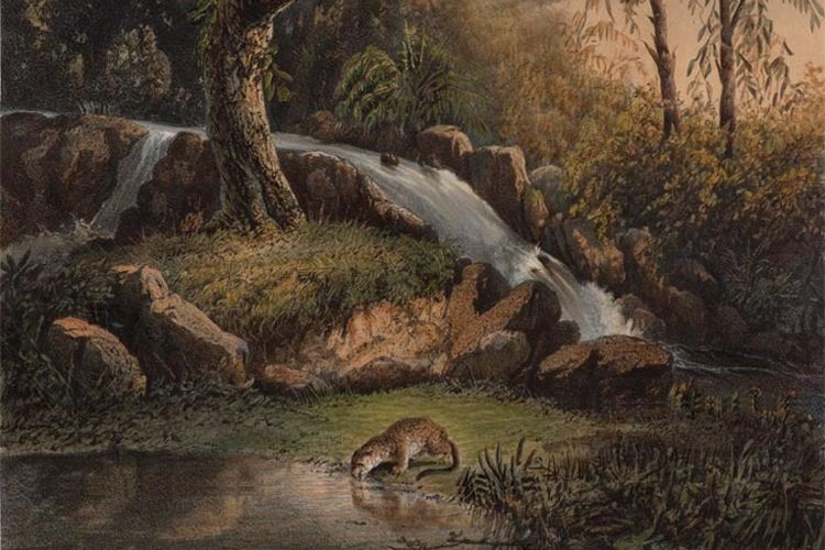 Bagian lukisan Landscape of Java oleh Abraham Salm tahun 1872