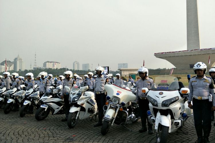 Kendaraan roda dua yang disiapkan Dinas Perhubungan DKI Jakarta untuk mengawal atlet Asian Games, Rabu (8/8/2018). 