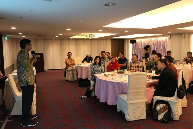 Rektor Binus University, Prof Harjanto Prabowo, saat memberikan sambutan pada Binus Industry Partnership Program (BIPP) di Hotel Fullerton East, Taiwan, Rabu (4/7/2018).