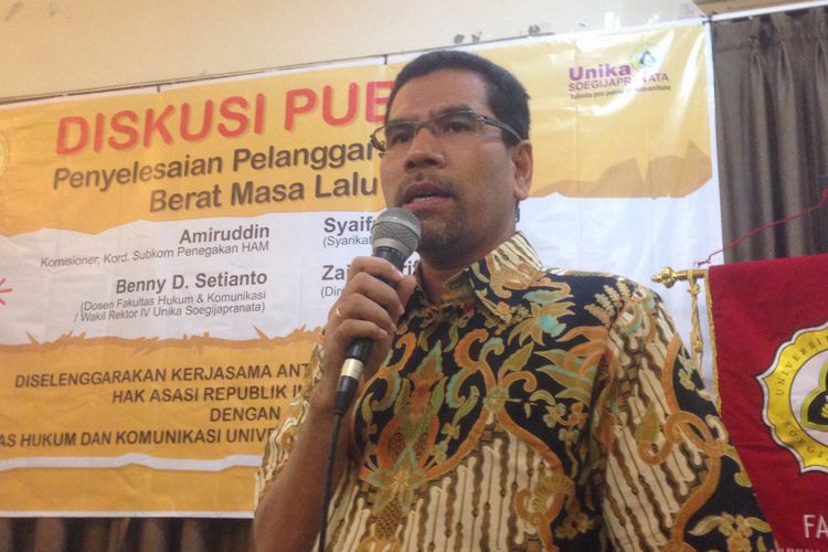 Koordinator Sub Komisi Penegakan  Hak Asasi Manusia Komnas HAM, Amirudin, di kampus Unika Semarang, Selasa (24/7/2018)