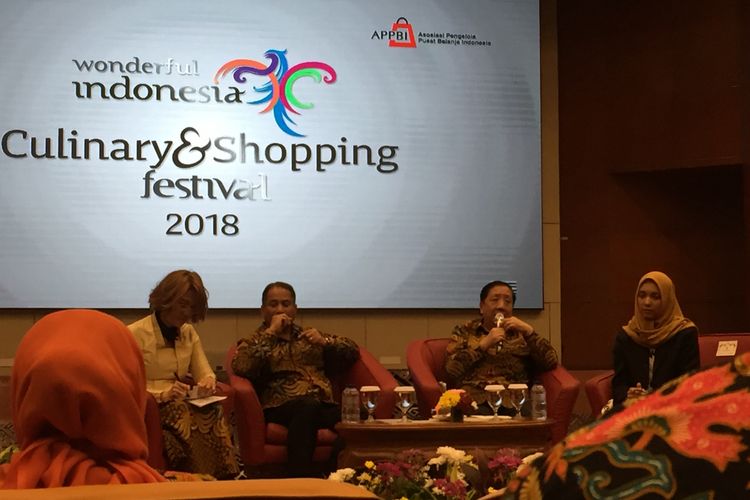 Press Conference Wonderful Indononesia Culinary and Shopping Festival 2018 di Gedung Sapta Pesona, Kementrian Pariwisata, Jakarta (17/9/2018).