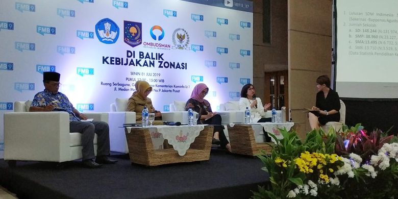 Kementerian Komunikasi dan Informatika (Kominfo) mengangkat tema Di Balik Kebijakan Zonasi dalam Forum Merdeka Barat 9 (FMB 9) di kantor Kominfo, Jakarta, Senin (1/7/2019).