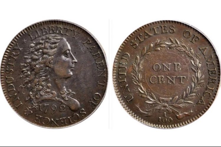 Penampakan koin 1 sen cetakan tahun 1792 yang akan dilelang.