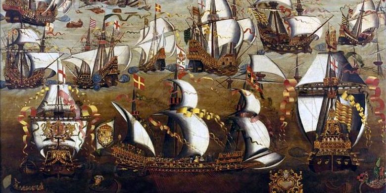 Armada Spanyol dan kapal-kapal Inggris. (Wikipedia)