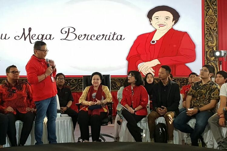 Megawati Soekarnoputri di acara Megawati Bercerita di Kantor DPP PDI-P, Jakarta Pusat, Senin (7/1/2019).