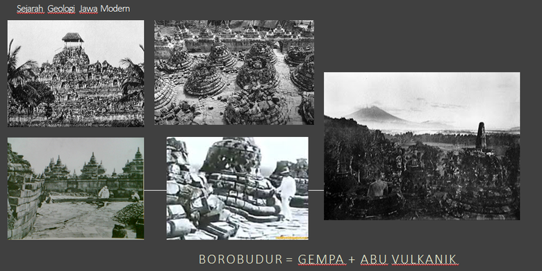 Sebelum direstorasi, candi Borobudur rusak parah.