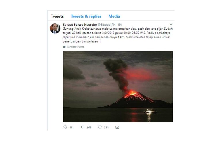 Anak Gunung Krakatau meletus 49 kali pada Jumat (3/8/2018) dini hari hingga pagi hari.