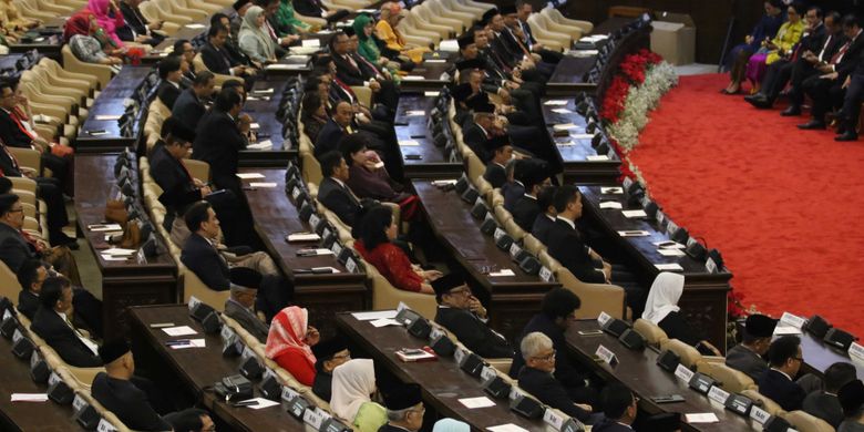 Suasana sidang tahunan Majelis Permusyawaratan Rakyat Republik Indonesia Tahun 2018 di Kompleks Parlemen, Senayan, Jakarta, Kamis (16/8/2017). Presiden Joko Widodo menyampaikan pidato, yakni pidato kenegaraan dalam rangka Hari Ulang Tahun RI ke 73.

