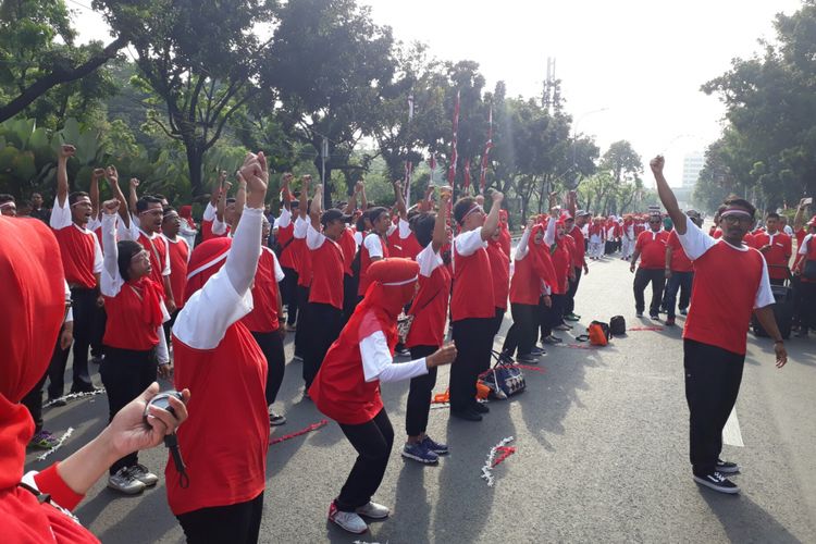 Parade Ruang Publik Terpadu Ramah Anak (RPTRA) digelar di Jalan Medan Merdeka Selatan tepatnya depan Balai Kota DKI Jakarta, Sabtu (19/8/2017). 