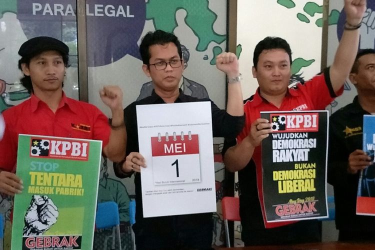 Gerakan Buruh untuk Rakyat (Gebrak) akan menggelar aksi demonstrasi May Day atau hari buruh Internasional pada 1 Mei mendatang, Jakarta, Jumat (27/4/2018).