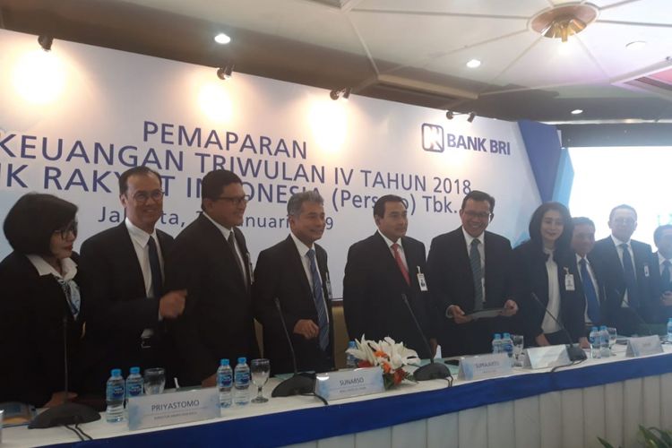 Jajaran Direksi BRI ketika memberikan paparan kinerja kuartal IV-2018, Rabu (30/1/2019).