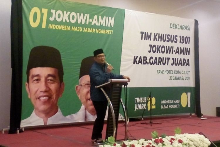 Ridwan Kamil saat memberi sambutan dalam deklarasi dukungan Jokowi - Maaruf Amin dari tim khusus 1901, Minggu (27/1/2019)