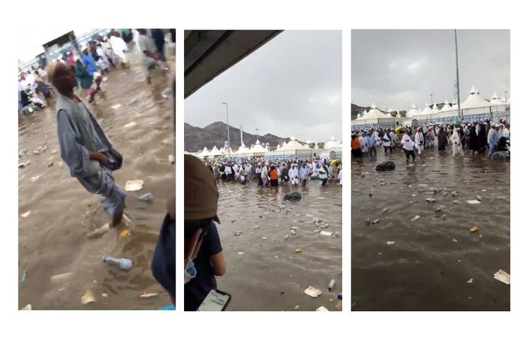 Tangkapan layar video yang menyebutkan bahwa Mina dilanda banjir.