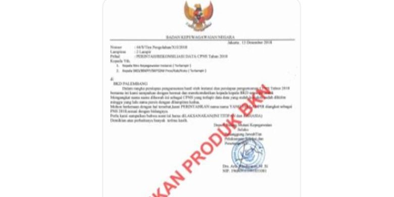 Surat palsu mengatasnamakan Badan Kepegawaian Negara (BKN)