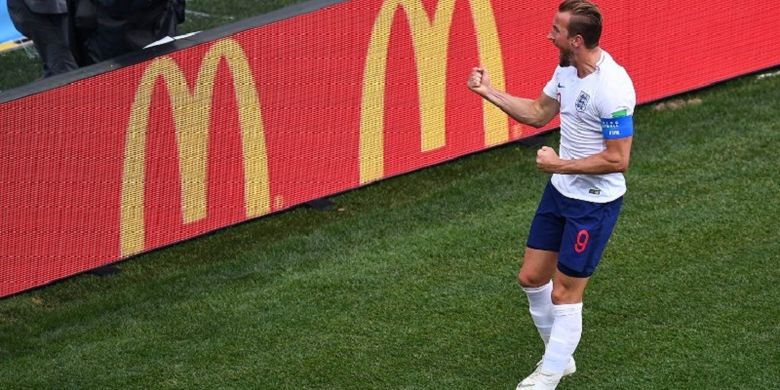 Harry Kane merayakan gol Inggris ke gawang Panama pada pertandingan Grup G Piala Dunia 2018 di Nizhny Novgorod, 24 Juni 2018. 