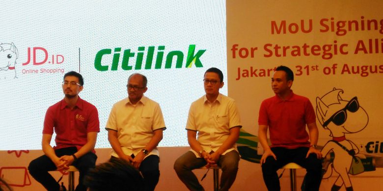 Konfrensi pers kerja sama JD.ID dengan Citilink di Raffles Hotel, Jakarta, Kamis (31/8/2017).