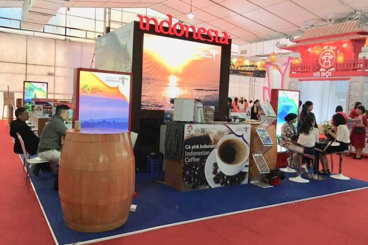 Booth Wonderful Indonesia di Vietnam International Travel Mart (VITM) 2018, Hanoi, pada 29 Maret - 1 April 2018. 