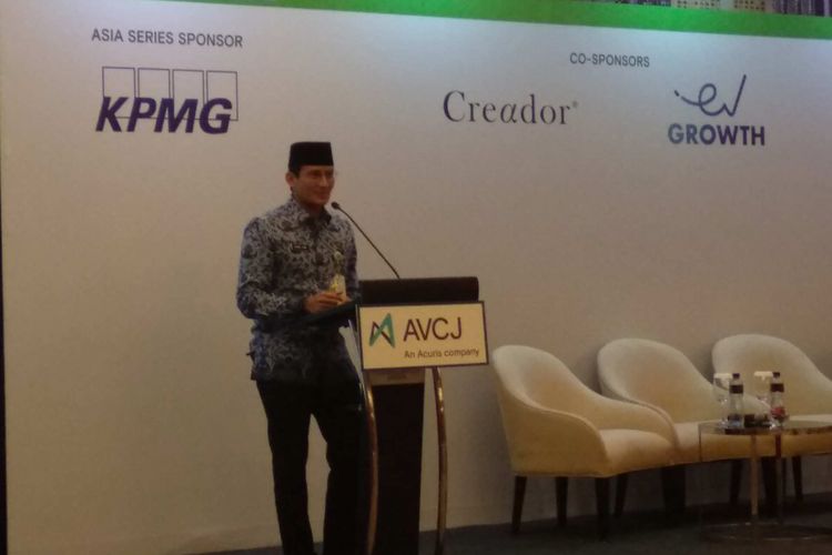 Wakil Gubernur DKI Jakarta Sandiaga Uno dalam acara Asian Venture Capital Journal (AVCJ) Private Equity & Venture Forum 2018 di Jakarta Pusat, Rabu (25/4/2018).