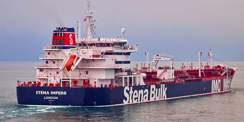 Inilah Stena Impero, kapal tanker berbendera Inggris yang dilaporkan ditahan pasukan Iran ketika berlayar di Selat Hormuz Jumat (19/7/2019).