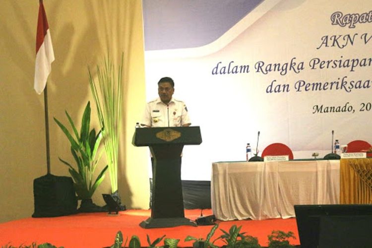 Gubernur Sulawesi Utara, Olly Dondokambey saat menghadiri pembukaan Rapat Koordinasi Teknis (Rakornis) Auditorat Utama Keuangan Negara (AKN) V dan VI BPK RI di Manado, Rabu (20/3/2019). 