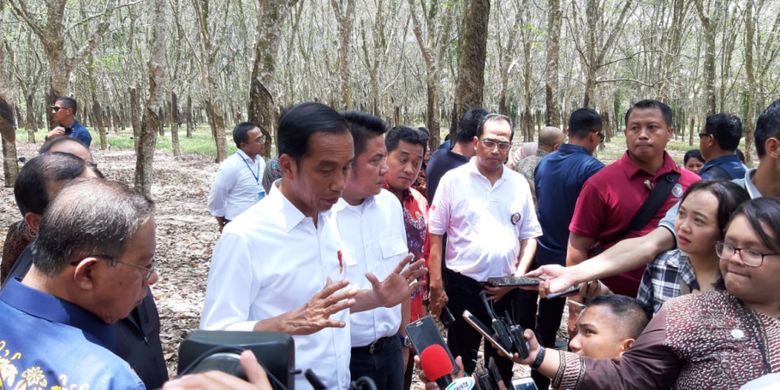 Presiden Joko Widodo (Jokowi) di kawasan Balai Penelitian Karet Sembawa, Banyuasin, Sabtu (9/2/2019).

