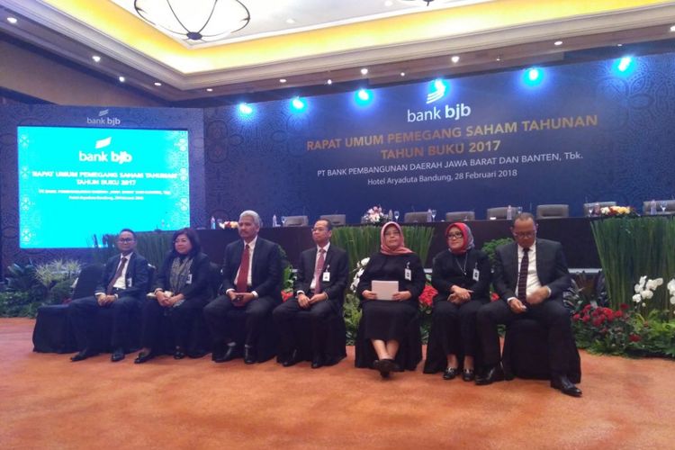 Jajaran direksi Bank BJB saat RUPST pelaporan kinerja 2017 di Bandung, Kamis (1/3/2018)