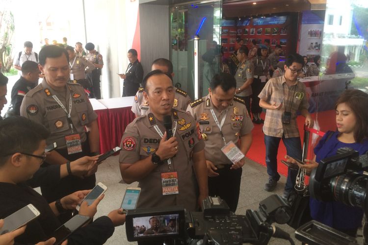 Kepala Biro Penerangan Masyarakat Divisi Humas Polri Brigjen Pol Dedi Prasetyo di Gedung STIK-PTIK, Jakarta Selatan, Selasa (29/1/2019).