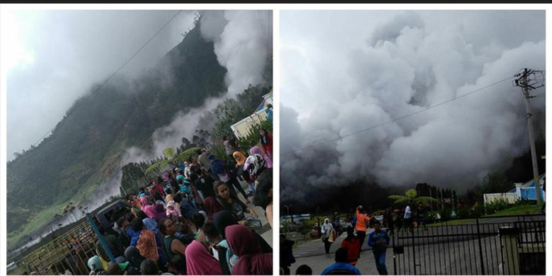 Kawah Sileri Dieng, Jawa Tengah, meletus Minggu (2/7/2017).