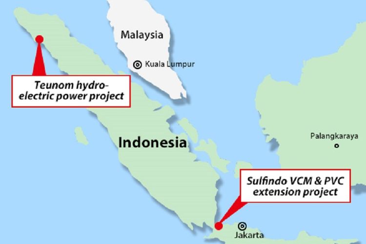 Peta lokasi proyek infrastruktur Hyundai Engineering Co di Indonesia.