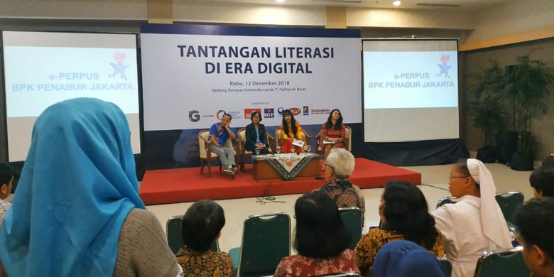 Suasana seminar bertajuk Tantangan Literasi di Era Digital, di Gedung Kompas Gramedia, Jakarta, 12 Desember 2018.