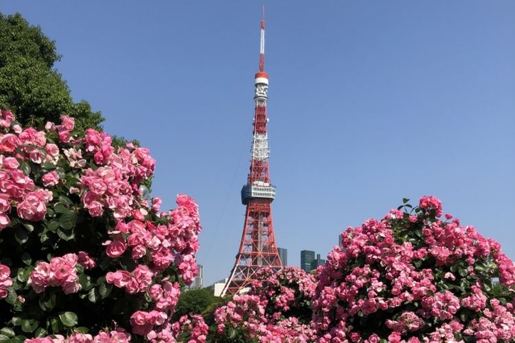 Tokyo Tower, bangunan ikonik di Tokyo, Jepang.