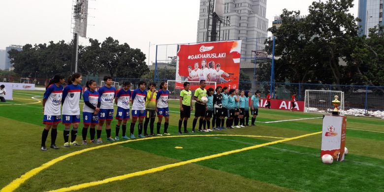 Laga final AIA Championship for Woman 2018 antara Footballicious vs Uni Papua di Lapangan TNI AU, Pancoran, Jakarta Selatan, Sabtu (1/12/2018).