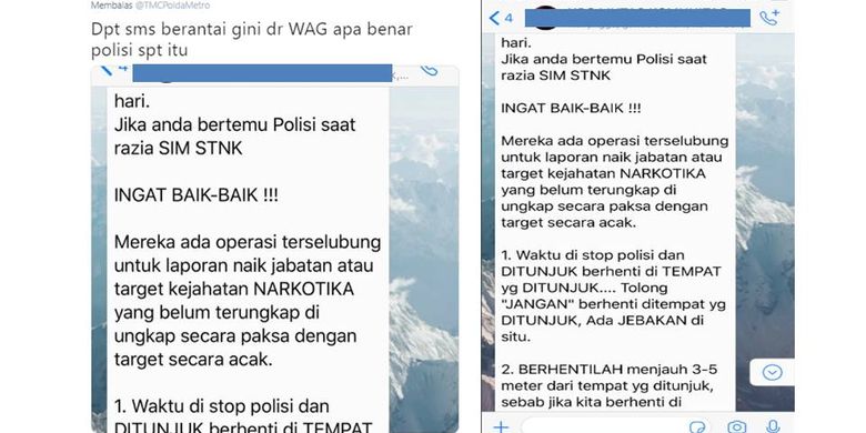 Pesan hoaks yang beredar di WhatsApp