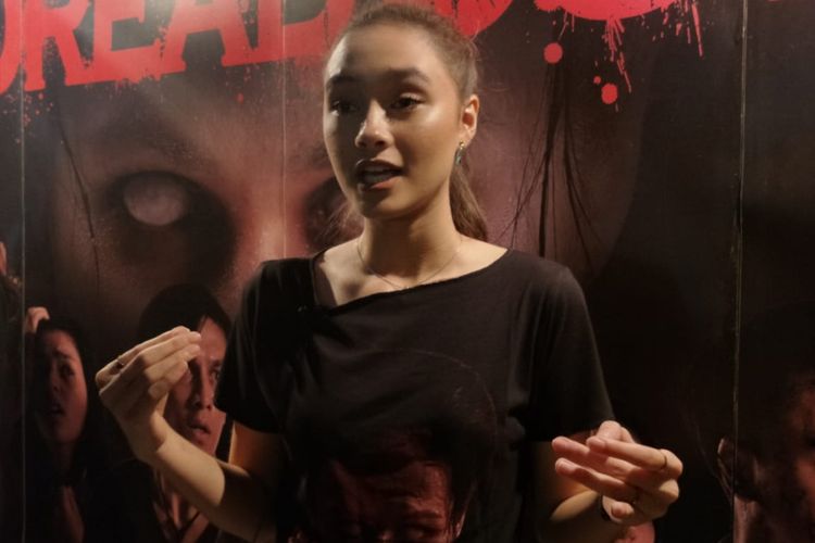 Caitlin Halderman dalam jumpa pers peluncuran poster dan trailer film Dreadout di CGV Grand Indonesia, Thamrin, Jakarta Pusat, Jumat (30/11/2018).