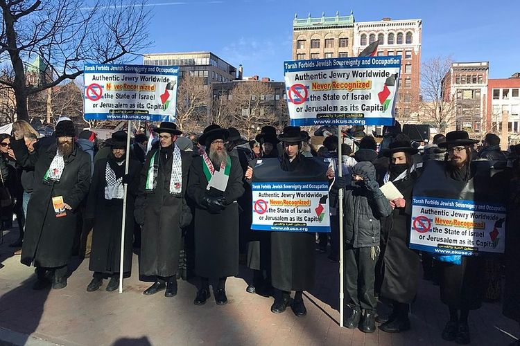 Salah satu aksi Neturei Karta menentang keberadaan Israel di Boston, Massachussets, Amerika Serikat.