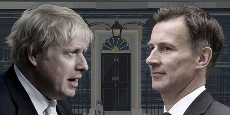 Calon Perdana Menteri Inggris Boris Johnson (kiri) dan  Jeremy Hunt