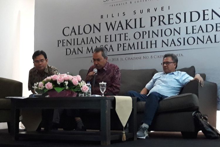 Survei calon wakil presiden oleh Saiful Mujani Research and Consulting, Jakarta, Kamis (5/7/2018).