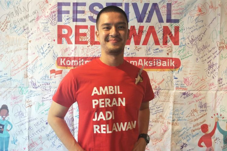 Morgan Oey ditemui usai jumpa pers Festival Relawan 2018 di kawasan Mampang, Jakarta Selatan, Kamis (22/11/2018).