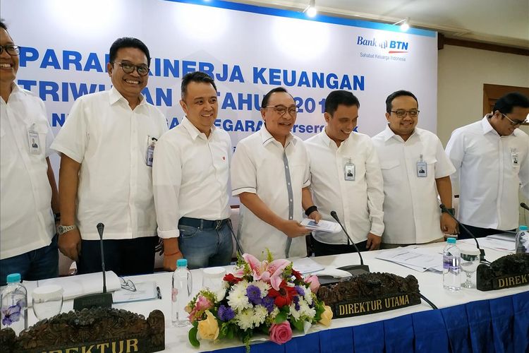 Direksi BTN menyampaikan kinerja keuangan Bank BTN di Jakarta, Jumat (26/7/2019).