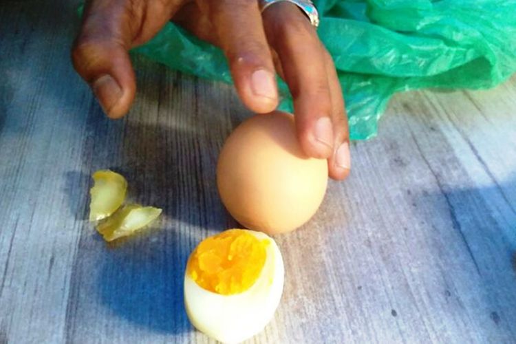 Telur diduga terbuat dari bahan plastik dan karet ditemukan seorang warga di Medan, Senin (30/10/2017)