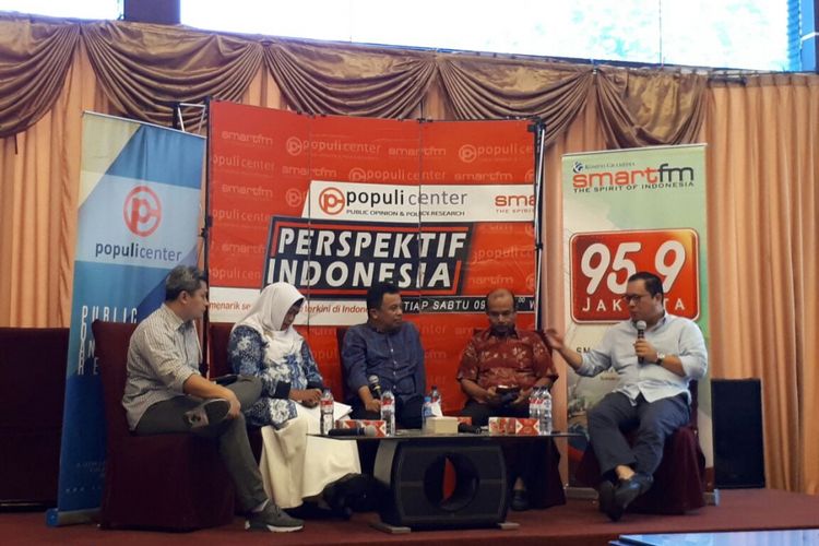 Acara diskusi Populi Center dan Smart FM di Gado-Gado Boplo, Menteng, Jakarta, Sabtu (19/8/2017).