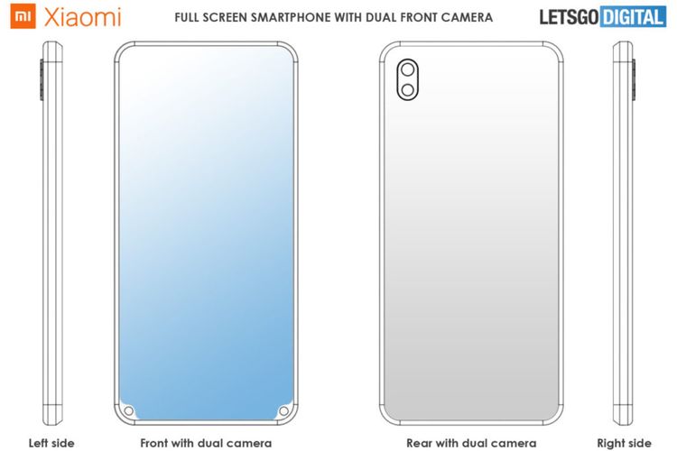 Ilustrasi paten Xiaomi dengan kamera selfie di ujung bawah