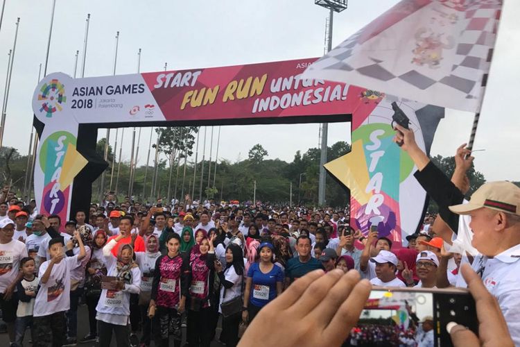 Sosialisasi Asian Games 2018 melalui kegiatan Fun Run untuk Indonesia digelar di Palembang, Sumatera Selatan beberapa waktu lalu