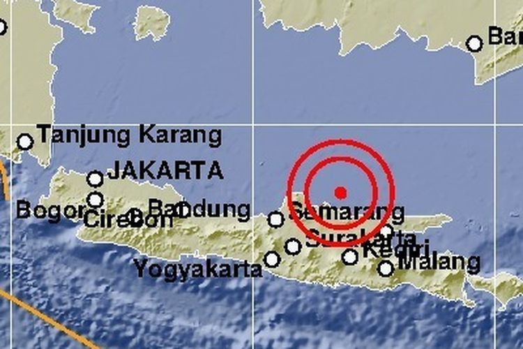 Pusat Gempa di Tuban, Jawa Timur.