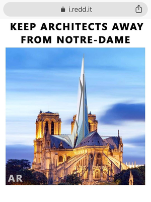 Imbauan agar arsitek tidak merancang ulang Notre Dame yang muncul di situs Reddit.