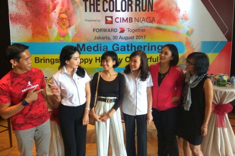 Konferensi pers The Color Run 5K CIMB NIAGA di Jakarta, Rabu (30/8/2017).