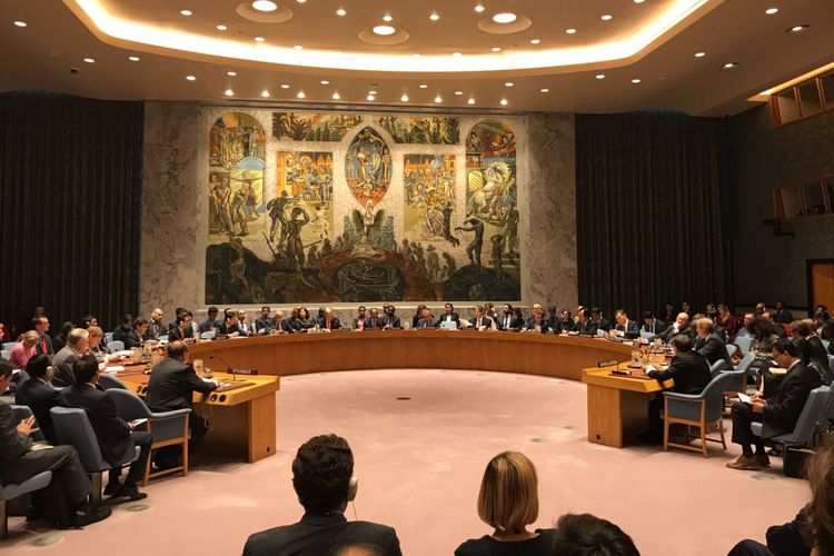 Pertemuan Sekjen PBB Antonio Guterres dengan Dewan Keamanan PBB membahas Myanmar, Kamis (28/9/2017).